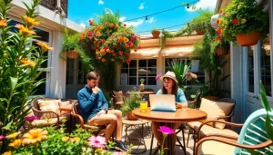 Engaging scene from a UK Lifestyle Blog featuring a person at a cafe enjoying work outdoors.