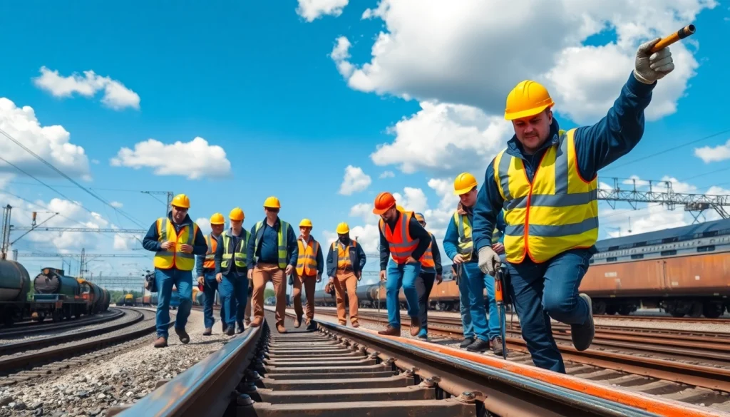 Railroad Contractors USA team inspecting tracks, showcasing their expertise in action.