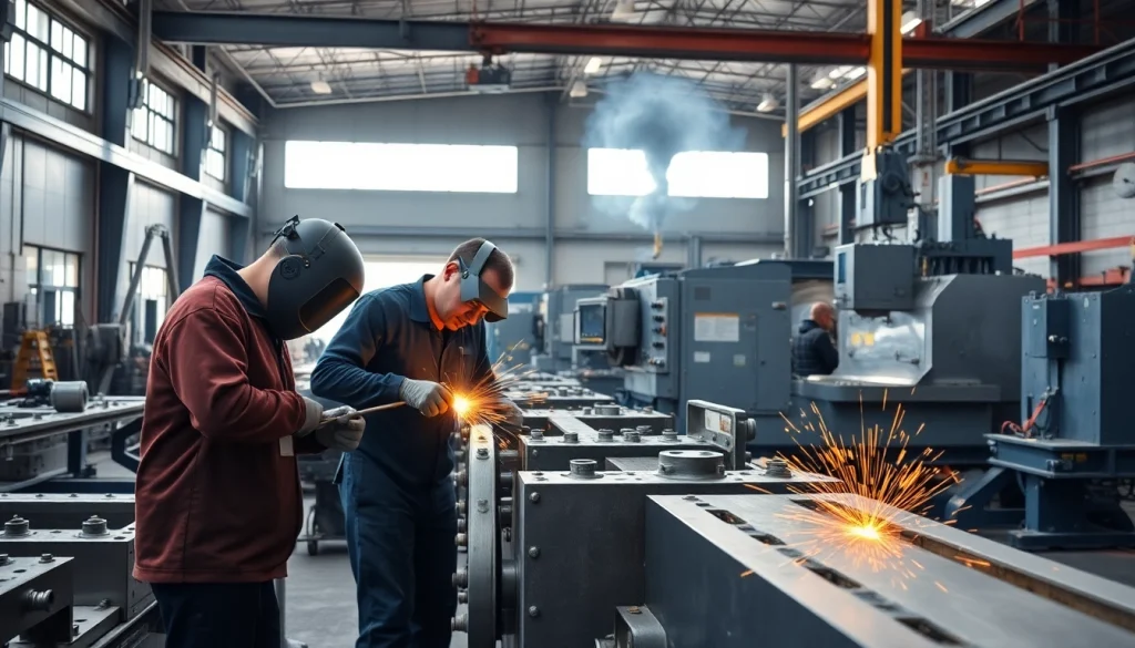 Industrial fabrication Edmonton showcasing skilled welders and advanced machinery at work.