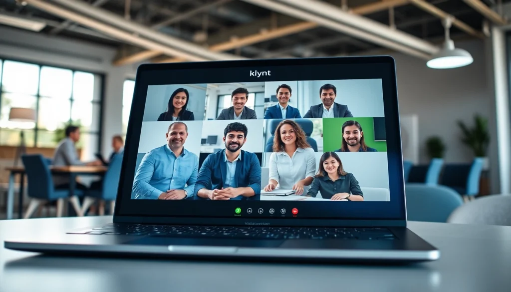 Interact seamlessly with klynt through a professional digital collaboration interface in a modern office.