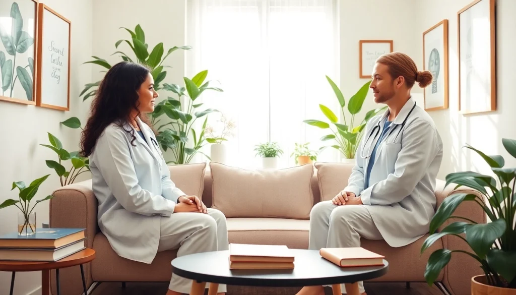 Promote mental health awareness with therapists in a cozy, serene setting, creating a welcoming atmosphere.