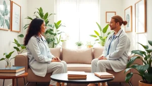 Promote mental health awareness with therapists in a cozy, serene setting, creating a welcoming atmosphere.