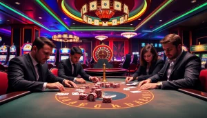 Competitive players at the open 88 poker table, showcasing high stakes and excitement.