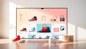 레플리카사이트에서 다양한 제품을 보여주는 현대적인 온라인 쇼핑 장면입니다.