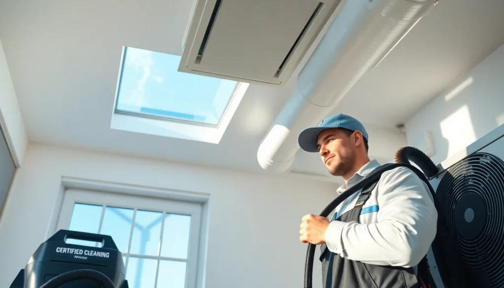 HVAC Cleaning technician using advanced tools in a clean indoor environment.