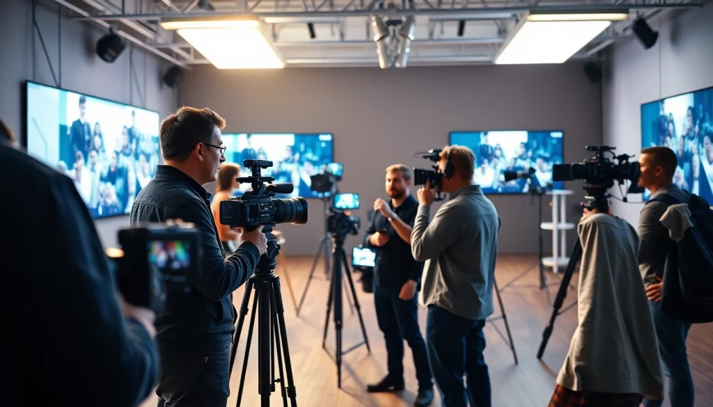 Filmmakers engaged in video production edmonton showcasing creativity in a modern studio.