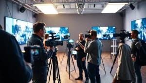 Filmmakers engaged in video production edmonton showcasing creativity in a modern studio.