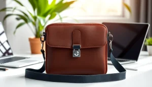 Handy Tasche abschließbar für Smartphones, stilvoll in einem modernen Büro-Setting präsentiert