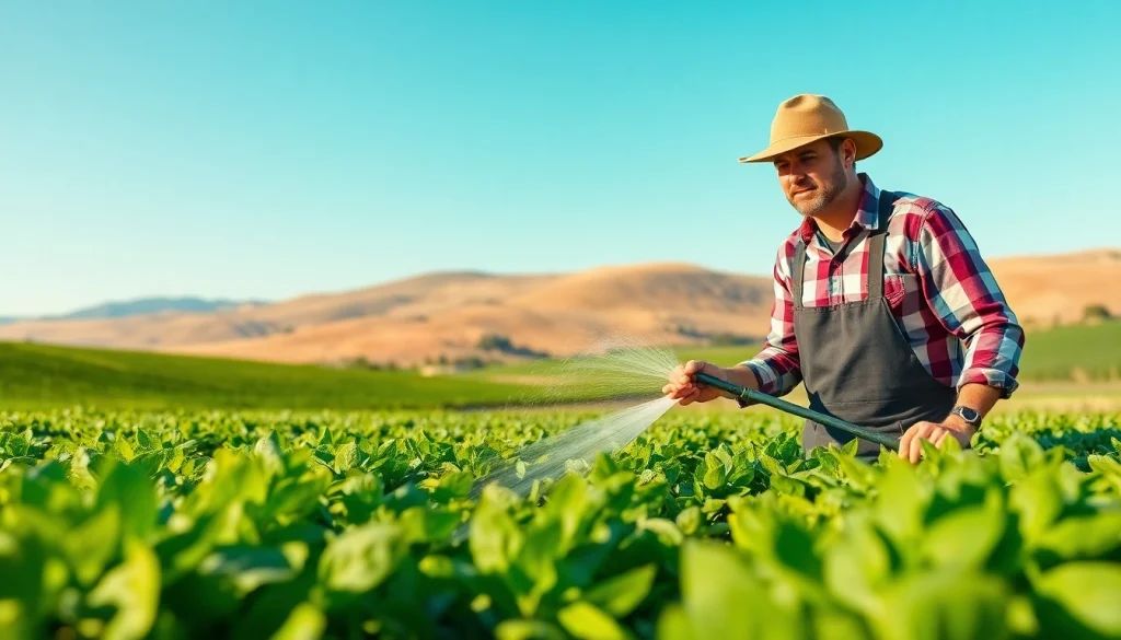 Land irrigation systems enhancing crop growth in a vibrant agricultural field scene.