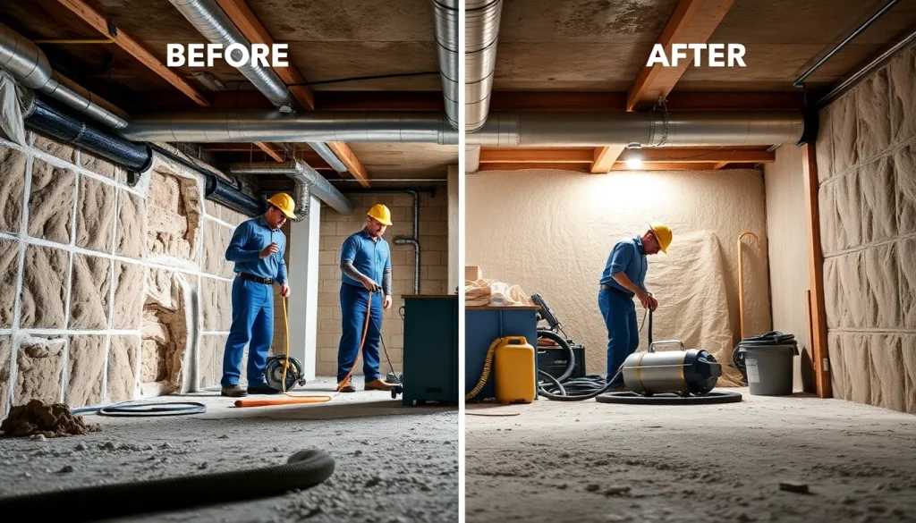 Crawl Space Restoration team effectively transforming a neglected indoor space into a clean environment.