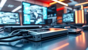 SSD w nowoczesnym biurze, oświetlony, ukazuje nowoczesne technologie i detale.