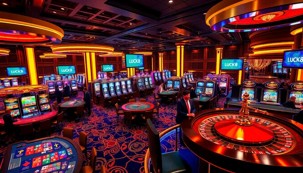LUCK8 players enjoying a luxurious casino experience with live gaming tables and thrilling action.