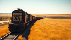 Captivating view of great plains rail train traversing expansive grasslands.